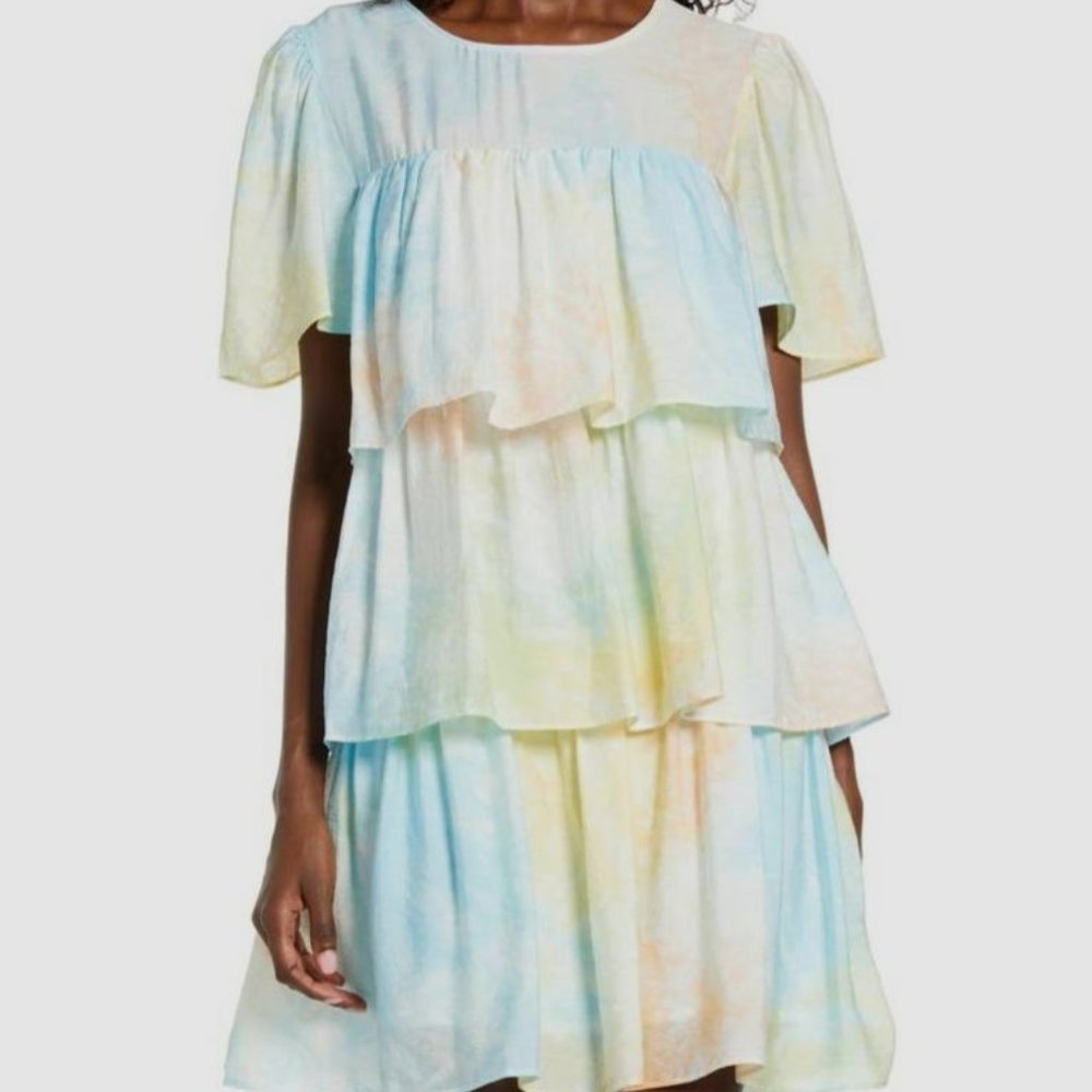 English Factory Tiered Ruffle Dress Blue Small